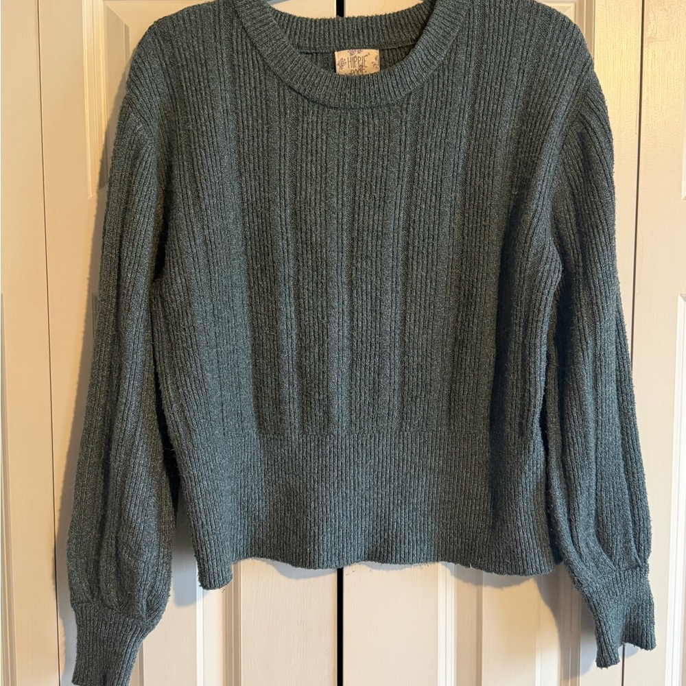 Hippie Rose Teal Ribbed Crew Neck Sweater